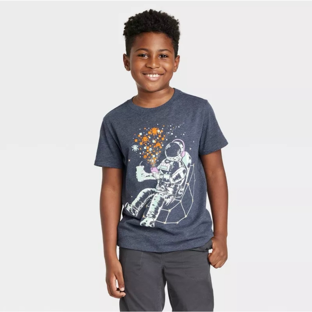 Cat & Jack Astronaut Gamer Graphic T-Shirt Boys Size Xl 14 Space Video Game Tee